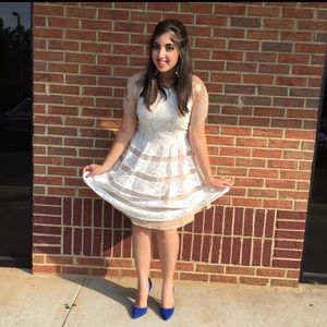 Aidan Mattox White lace and nude dress. Size 12